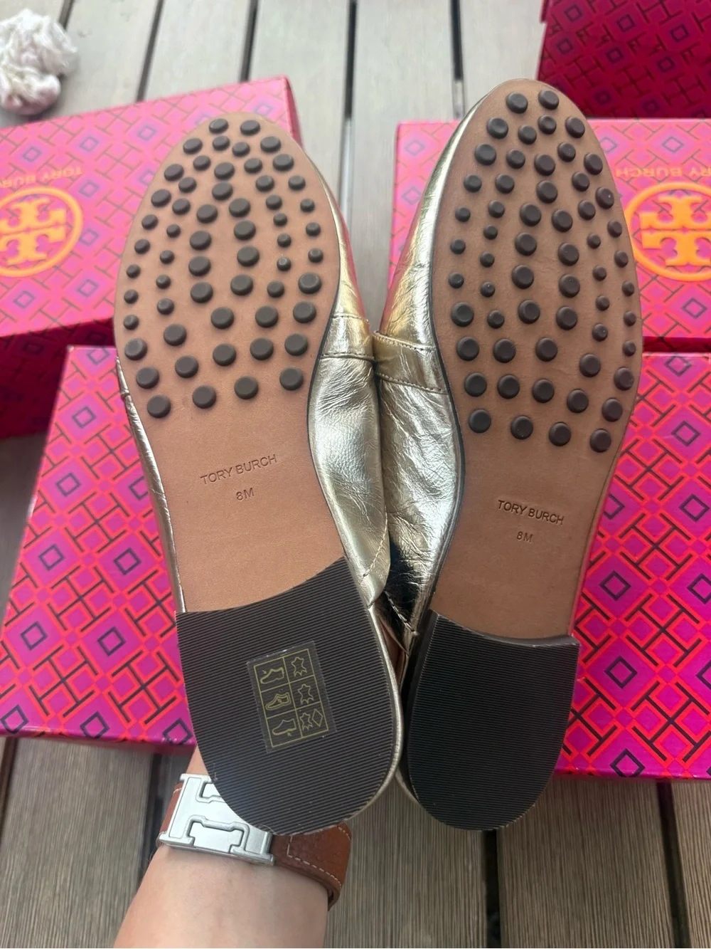 Tory Burch Georgia Backless Loafer Mule Spark Gold Metallic Leather NIB Size 8